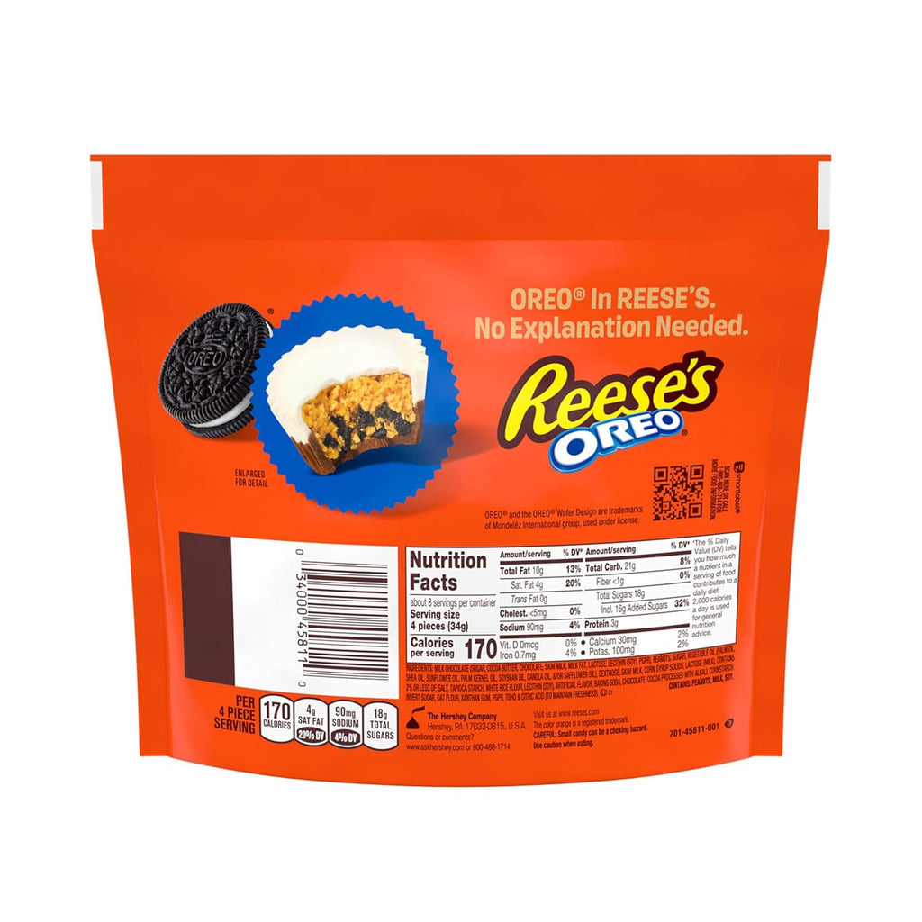 REESE'S OREO Miniatures Milk Chocolate and White Creme Peanut Butter Cups, Candy Share Pack, 9 oz