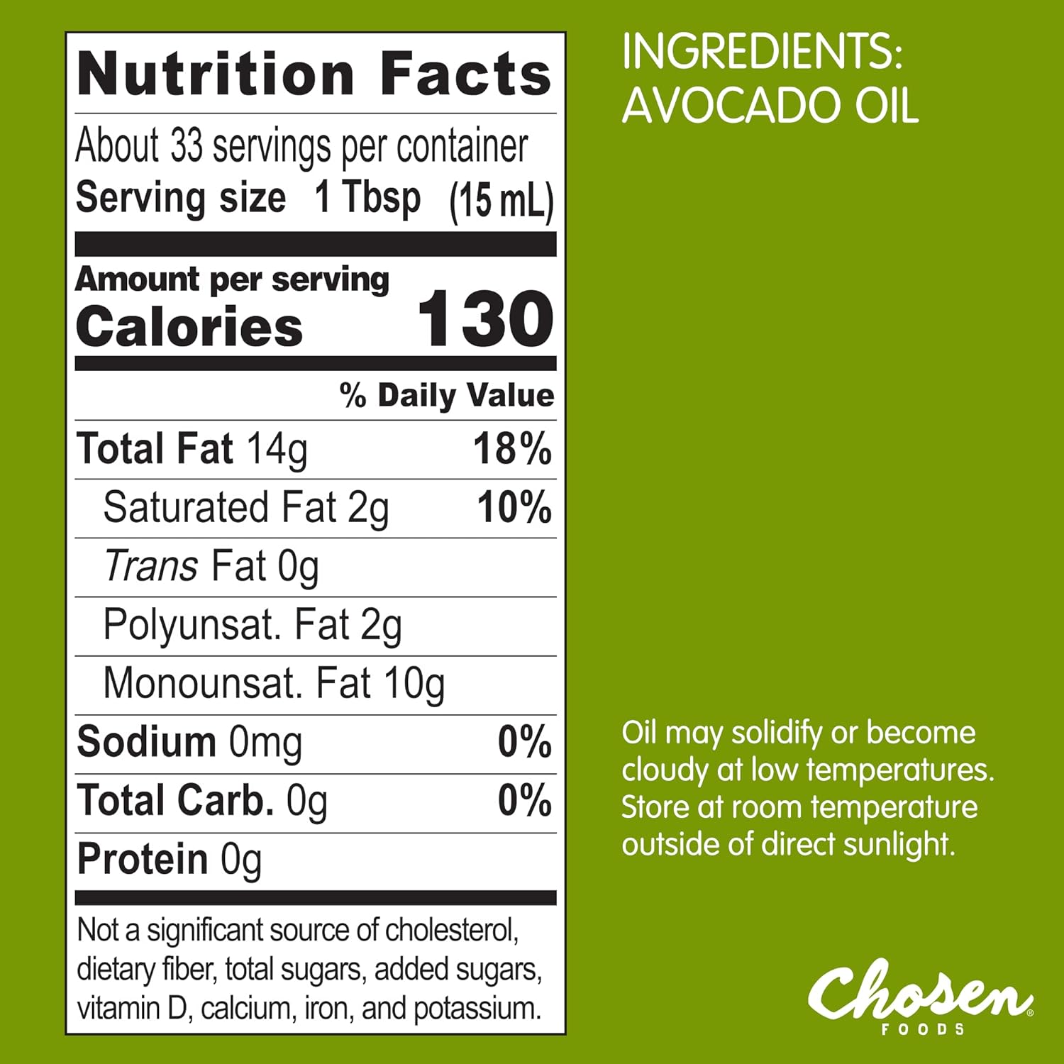 Chosen Foods Avocado Oil, 16.9 Fl Oz - All Purpose Cooking Oil made from 100% Pure Avocados - Non-GMO, Gluten-Free, Keto Friendly, Glyphosate Free - 500mL (Pack Of 1)