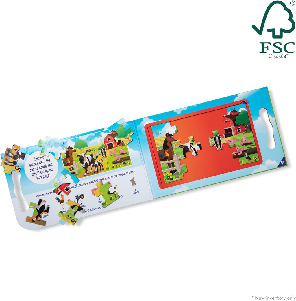 Melissa & Doug Take-Along Magnetic Jigsaw Puzzle Set – On the Farm (2 x 15 Piece) Travel Activity Toy for Preschoolers and Kids Ages 3+ - FSC Certified