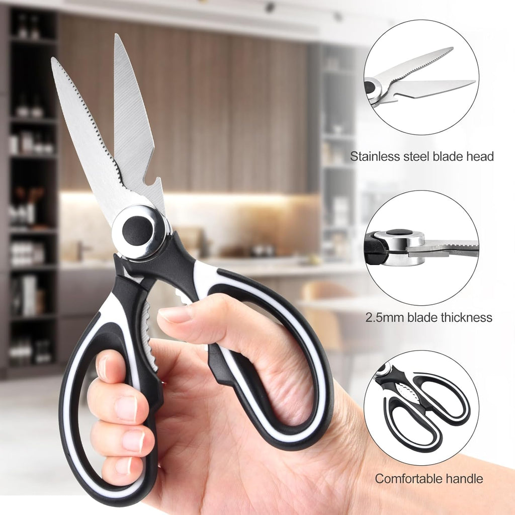 Food Grade Kitchen Scissors All Purpose 3 Pack - Heavy Duty Stainless Steel Cooking Shears for Cutting Meat, Food, Fish, Poultry Sharp Sissors for Dishwasher Safe - with Protective Sheath