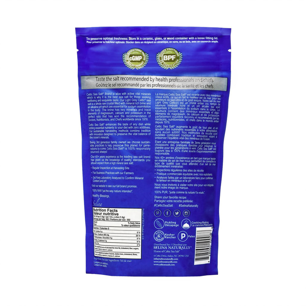 Celtic Sea Salt, Light Grey Mineral Sea Salt, 1 Pound Resealable Bag Unrefined Hydration, Hand-Harvested, Vital Minerals, Family Founded Since 1976