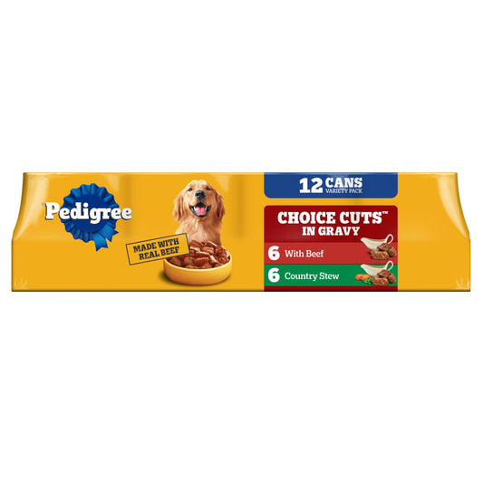 Pedigree Wet Dog Food, Choice Cuts Adult Canned Dog Food, Beef & Country Stew Multipack, 13.2 oz. Cans (12 Count, Pack of 1)