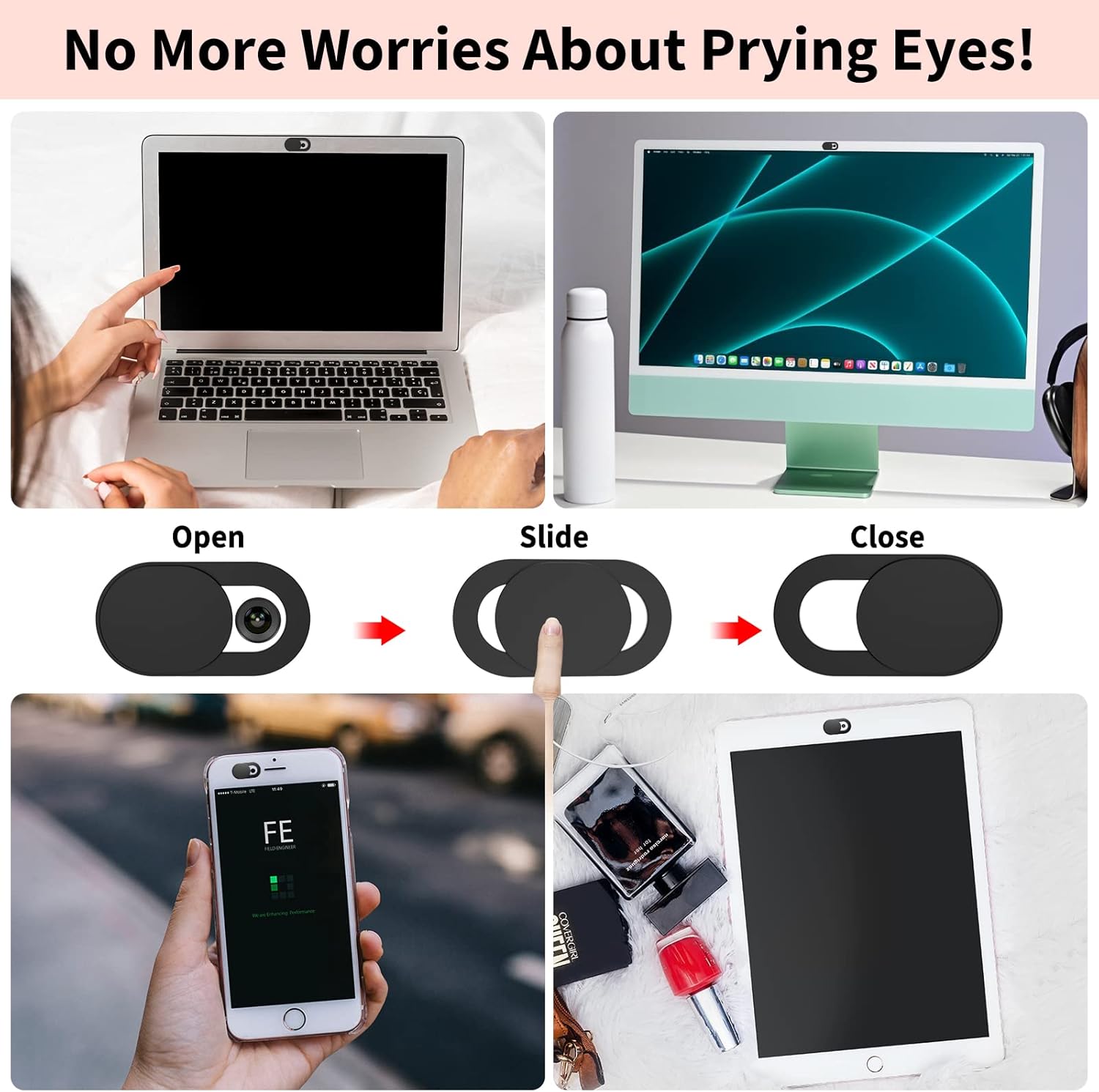 Webcam Cover (3 Pack), 0.03 inch Ultra Thin Laptop Camera Cover Slide for iPhone iPad MacBook Pro Computer iMac Cell Phone PC Accessories Camera Blocker Slider, Great for Privacy - Black