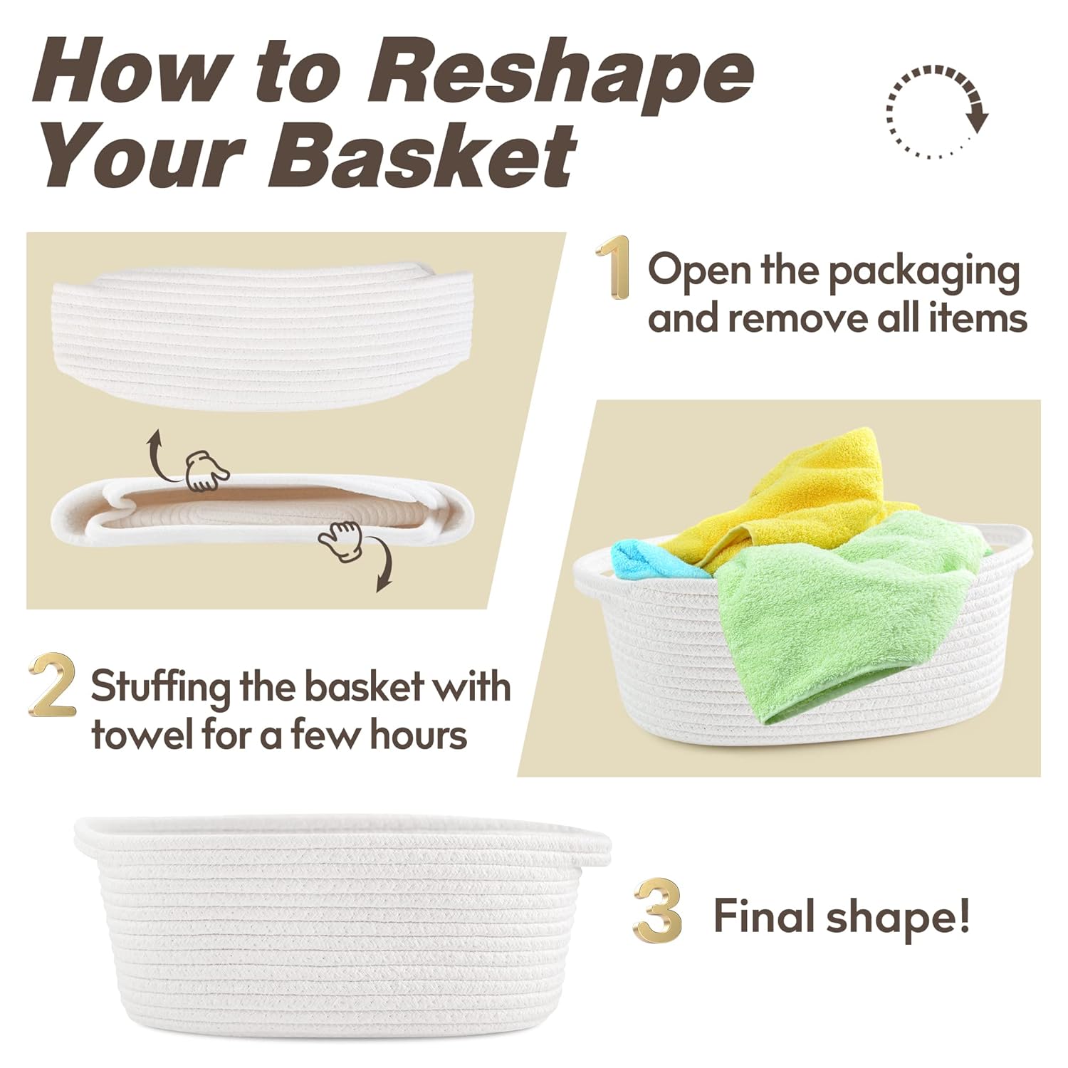 Pro Goleem Small Woven Burr Basket with Gift Bags and Ribbons Durable Baskets for Gifts Empty Small Rope Basket for Storage 12"X 8" X 5" Baby Toy Baskets with Handles, White