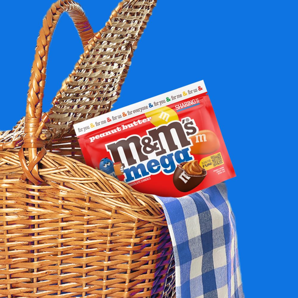 M&M'S Mega Peanut Butter Chocolate Candy, Sharing Size, 8.6 Oz Resealable Bag