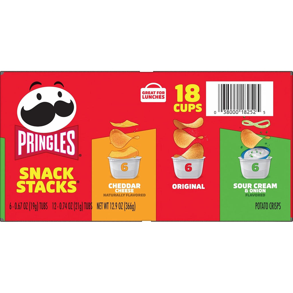 Pringles Potato Crisps Chips, Lunch Snacks, Snack Cups, Variety Pack, 12.9oz Box (18 Cups)