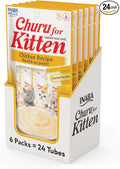 INABA Churu for Kittens, Creamy, Purée Lickable Cat Treats with DHA, EPA, Vitamin E & Taurine, 0.5 Ounces Each, 24 Tubes (4 per Pack), Chicken Recipe