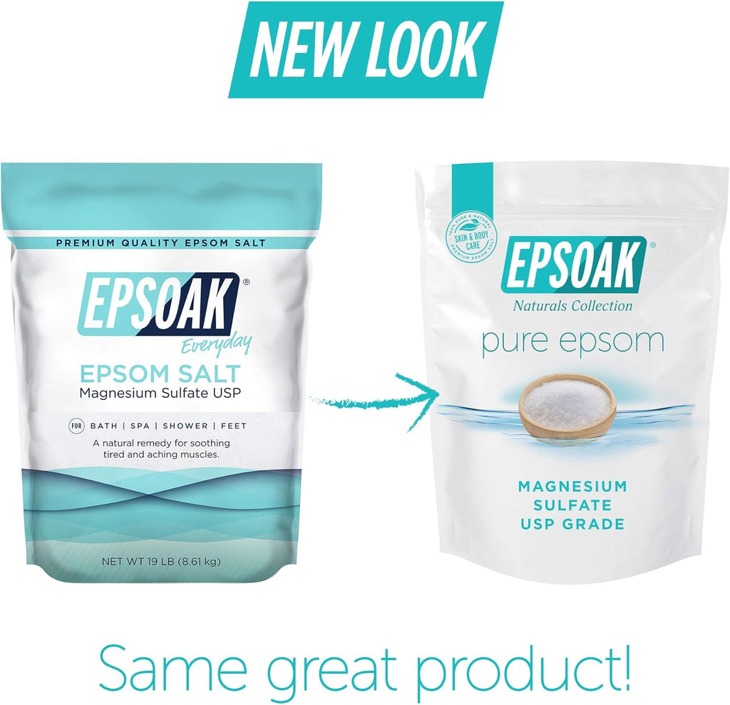 Epsoak Epsom Salt 19 lb. Magnesium Sulfate USP, Resealable Epsom Salt Bulk Bags Unscented, Made in The USA, Cruelty-Free Certified