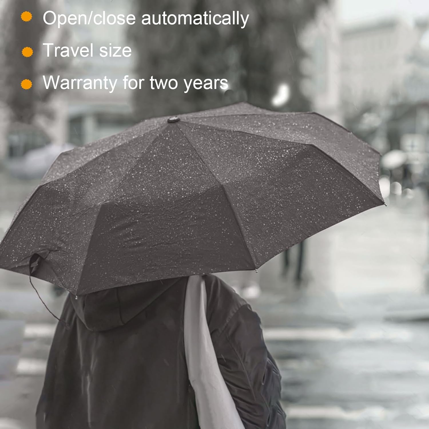 SIEPASA Compact Travel Umbrella - Windproof Auto Open/Close, Small Folding Umbrella for Rain - Lightweight & Durable with Fiberglass Frame, Waterproof Canopy - Fits Backpack, Purse, Suitcase. (Black)