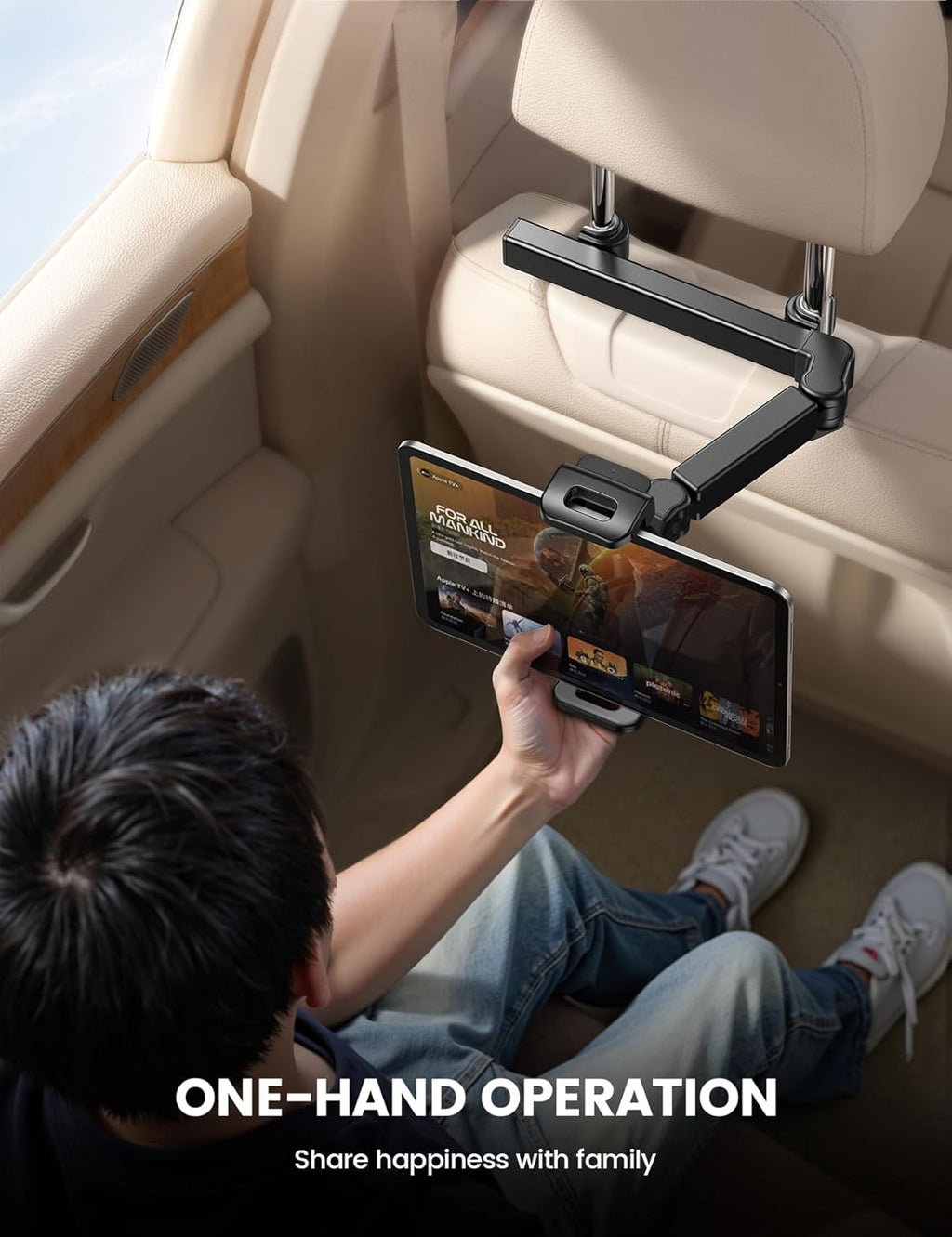 Lamicall Car Headrest Tablet Holder - [3 in 1 Extension Arm] Adjustable Tablet Car Mount for Back Seat, Road Trip Essentials for Kids, for 4.7-11" Device Like iPad Pro, Air, Mini, Galaxy, Fire, Black