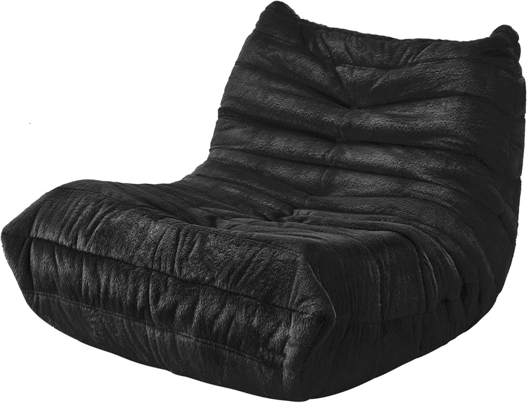 Bean Bag Chairs for Adults Giant Bean Bag Chair Memory Foam BeanBag Chair Bean Bag Sofa with Filler Faux Fur Fireside Beanbags Lazy Sofa for Living Room Bedroom Office (Black Plush, Single)