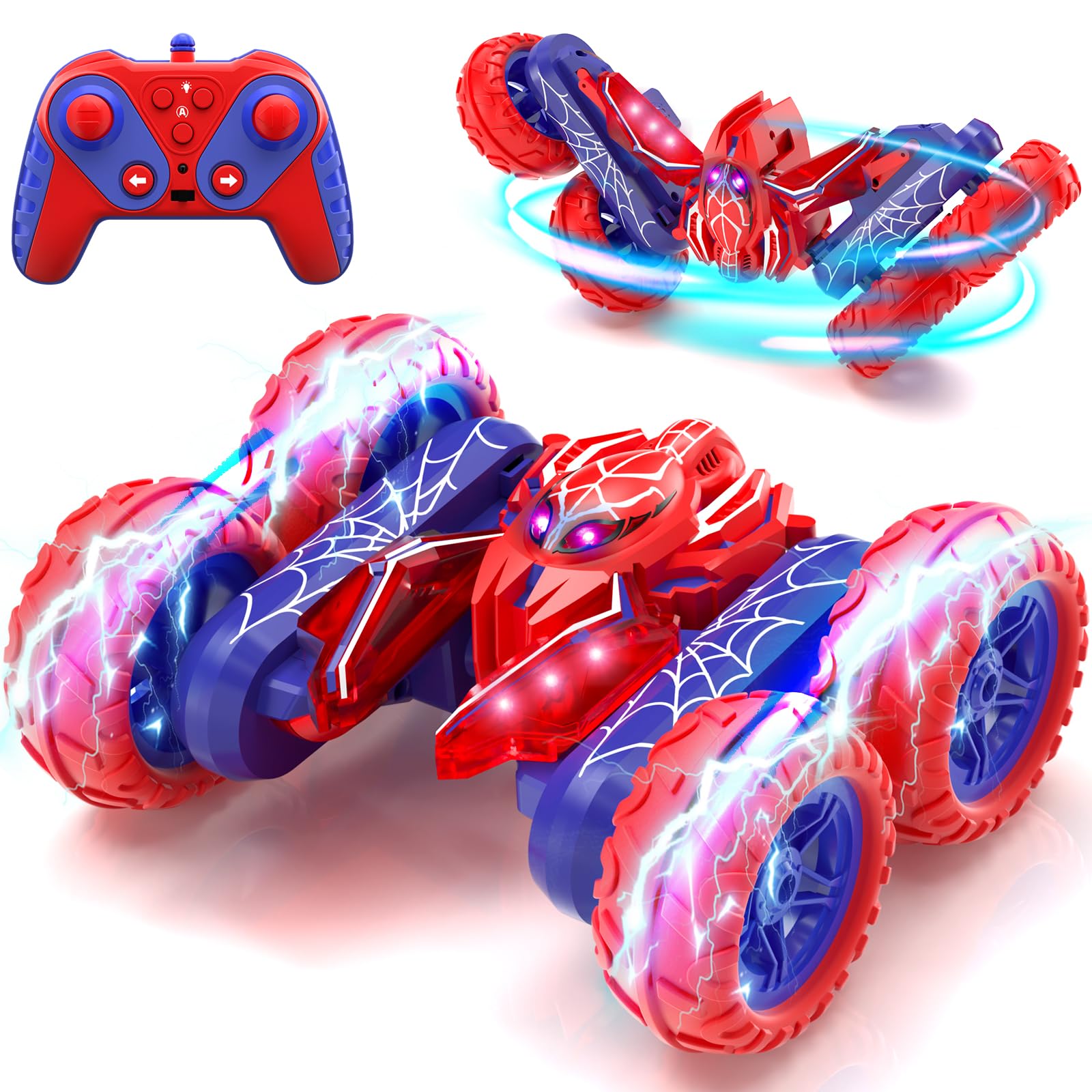 Spider Remote Control Cars for Boys 4-7, 360° Spinning RC Stunt Car with 2 Batteries Cool Lights Toys Birthday Gift for Boys 4 5 6 7 8 9 10 11 12 Year Old