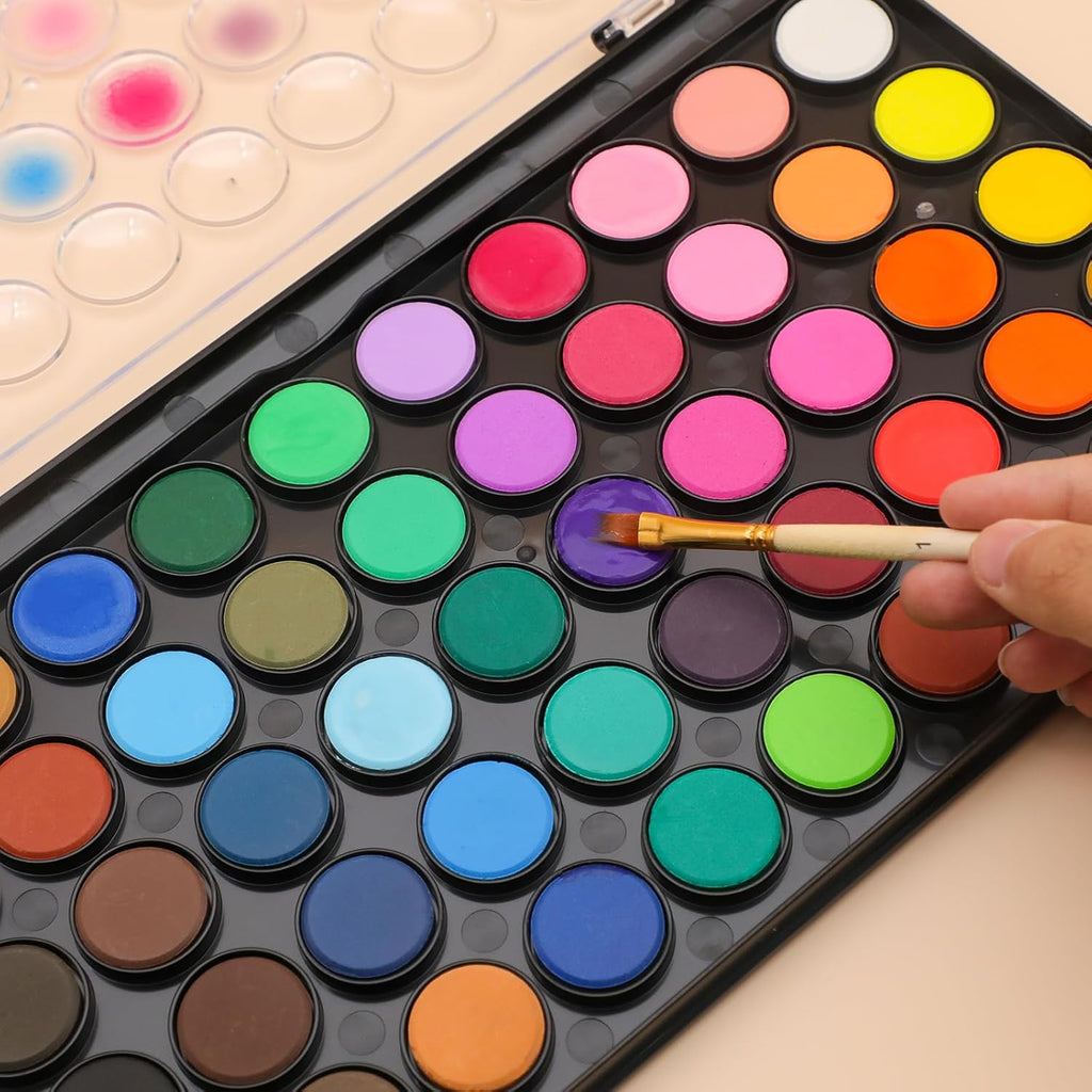 Artecho 48 Colors Watercolor Cake Set with 3 Brushes, Washable, Travel Design, Perfect for Card Making, Illustrations, Painting, Calligraphy