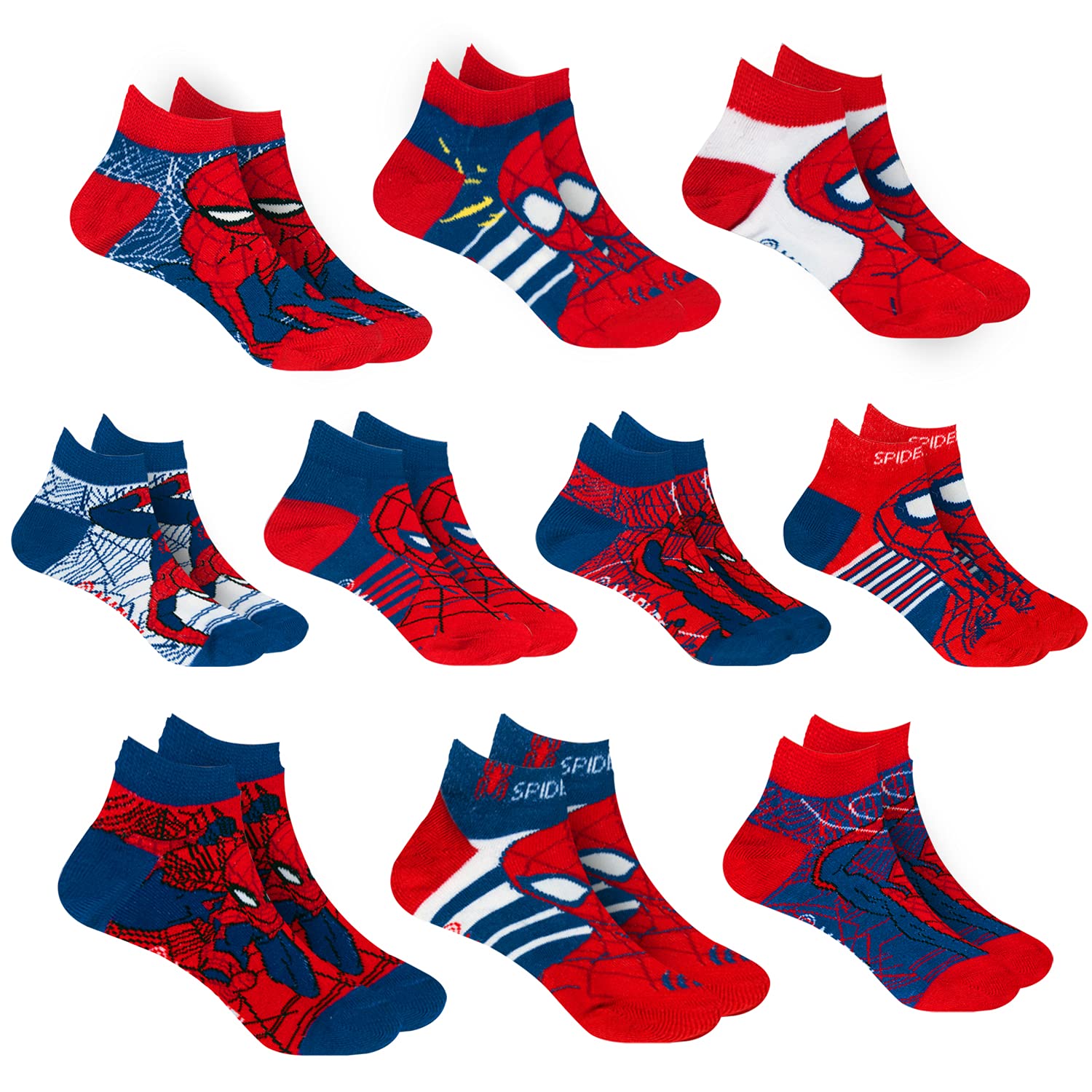 Marvel Spider-man Socks for Boys, 10 Pairs Low Cut Socks for Boys Ages 3-9