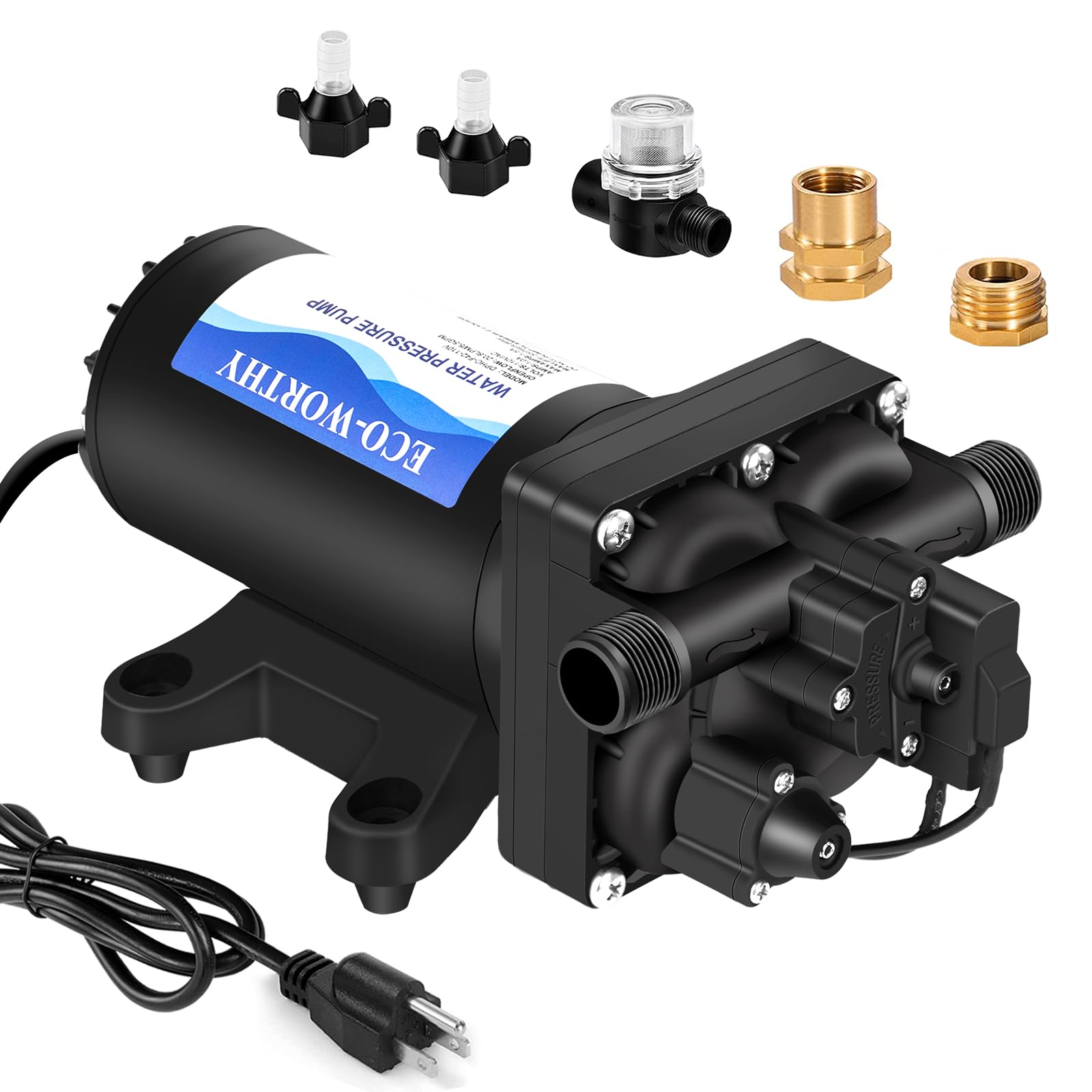 ECO-WORTHY 110V AC Fresh Transfer Diaphragm Water Pump On Demand 5.5GPM 70PSI High Pressure Water Booster Pump 110 Volt with Pressure Switch for Irrigation Garden Hose Sprinkler Home RV