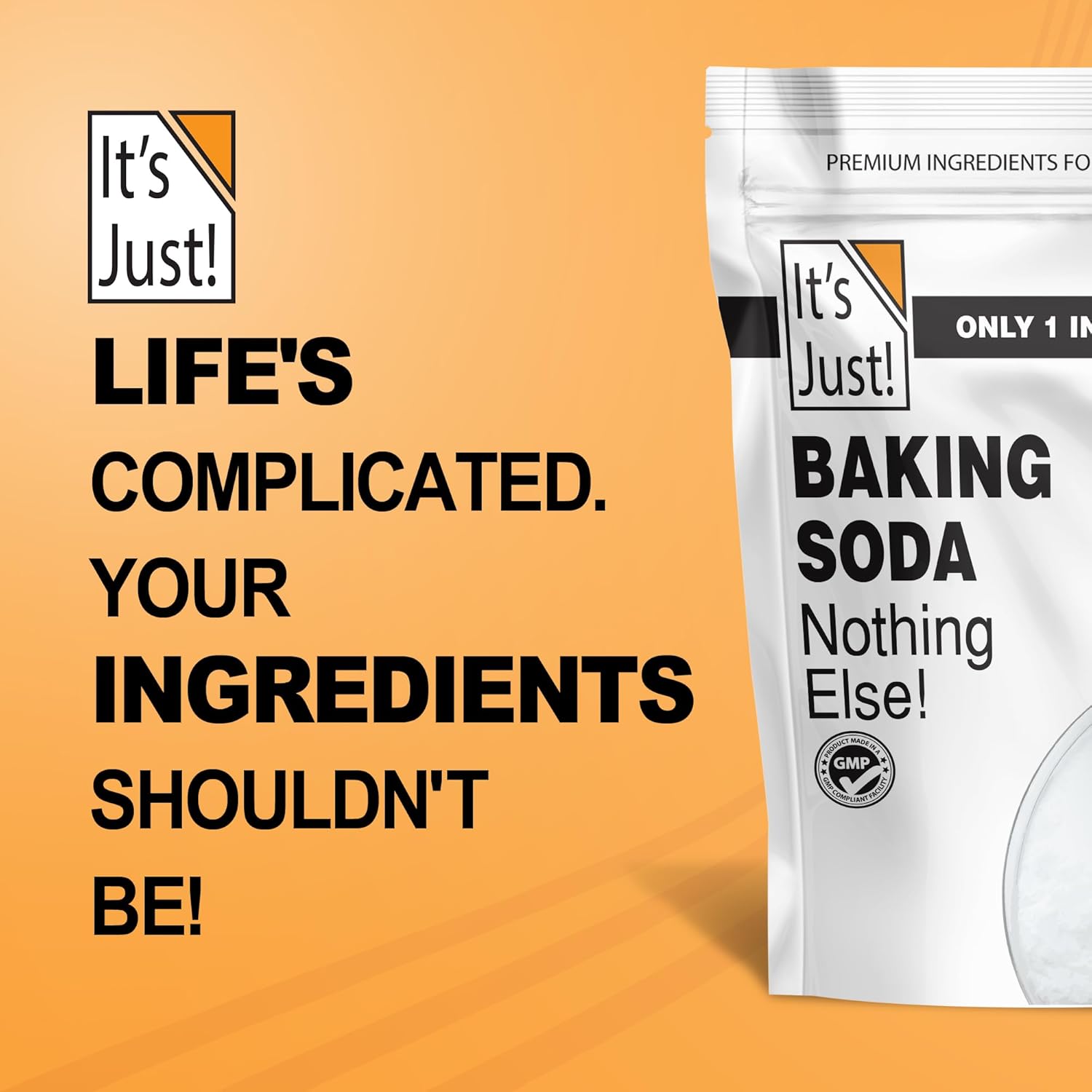It's Just - Baking Soda, 100% Pure Sodium Bicarbonate, Food Grade, Non-GMO, Made in USA, Cooking, Baking (1.25 Pound)