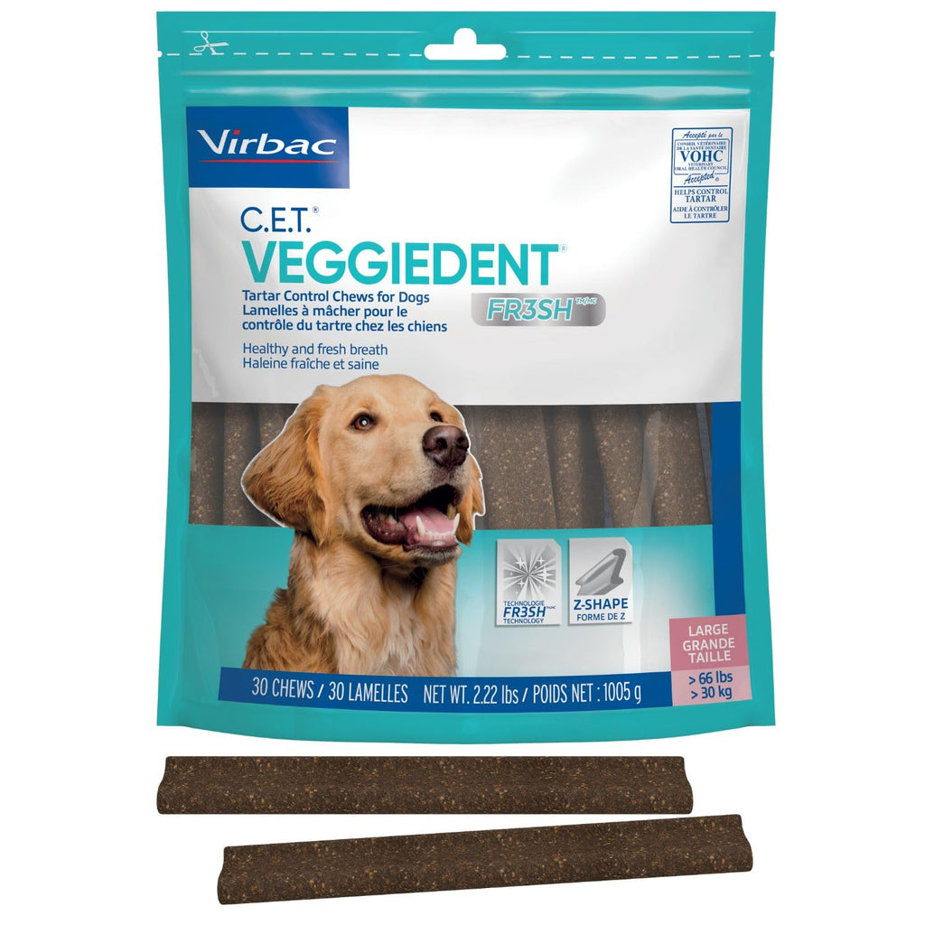 Virbac C.E.T.® VEGGIEDENT® FR3SH® Tartar Control Chews for Dogs with digestive health support, VOHC Approved, Small 11-22lbs