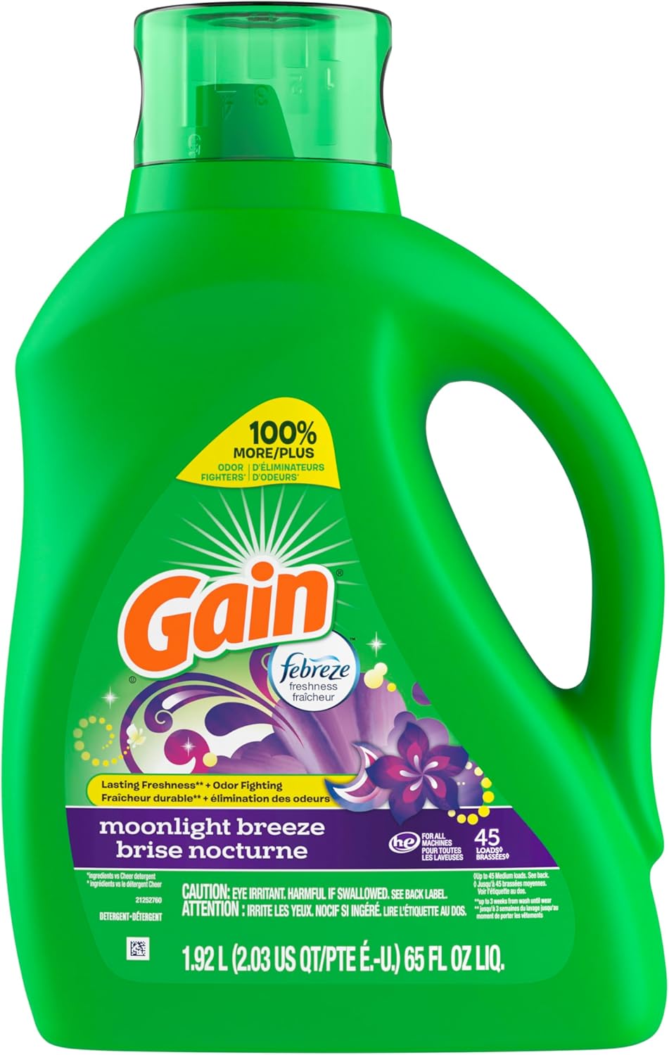 Gain Liquid Laundry Detergent, Moonlight Breeze Scent, 65 fl oz x 2, 45 x 2 loads, Freshness + Odor Fighting, High Efficiency Washing Machine Liquid Cleaning Soap