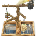 LIMIO Natural Wood Bird Toys Playground, Bird Cage Accessories, Bird Perches, with Removable Tray and 2 Stainless Steel Cups