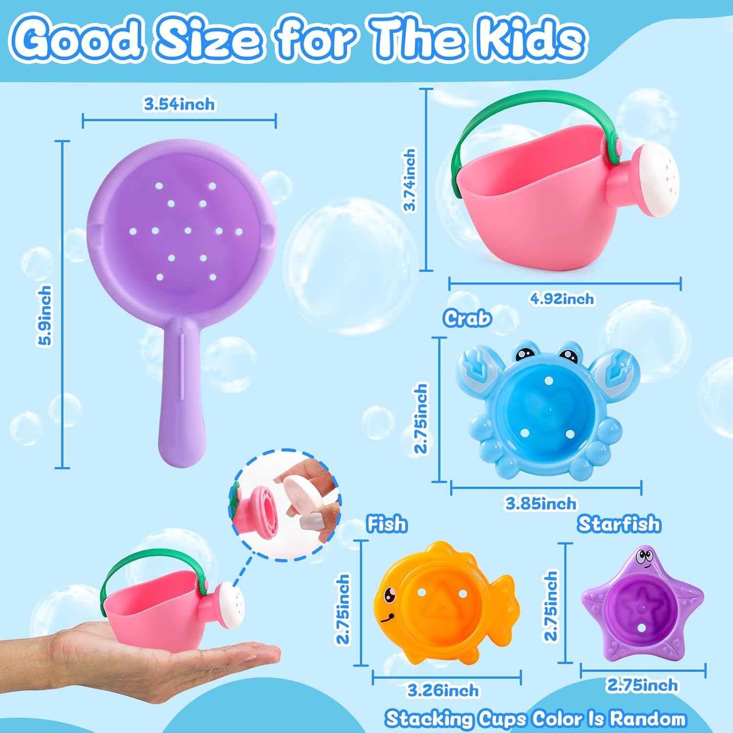 Fajiabao Baby Bath Toys for Kids Ages 1-3 Toddler Bath Toys Mold Free for 2-4 Bathtub Sand Beach Pool Water Toys for 1+ Year Old Girl Gifts 5 PCS (Color Random)