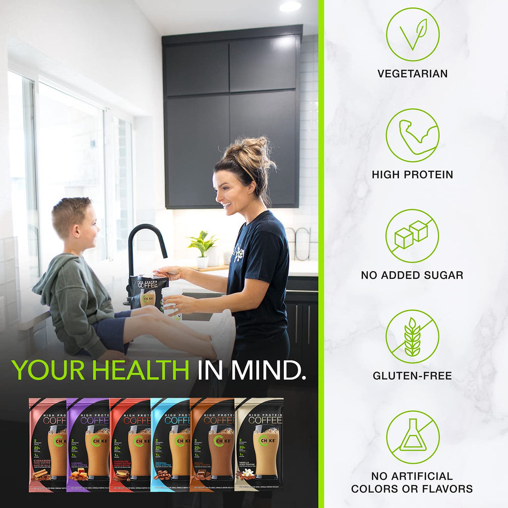 Chike High Protein Iced Coffee Sampler Pack, 20 G Protein, 2 Shots Espresso, 1 G Sugar, Keto Friendly and Gluten Free, 6 Single Serve Packets (packaging may vary)