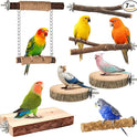 7-Piece Bird Perches for Cage- Wooden Parrot Stand with Fork Toys, Hanging Multi-Branch Platform, Hammock Swing, Gym Playstand & Chewing Toys - for Parakeets, Budgies, Lovebirds - Durable