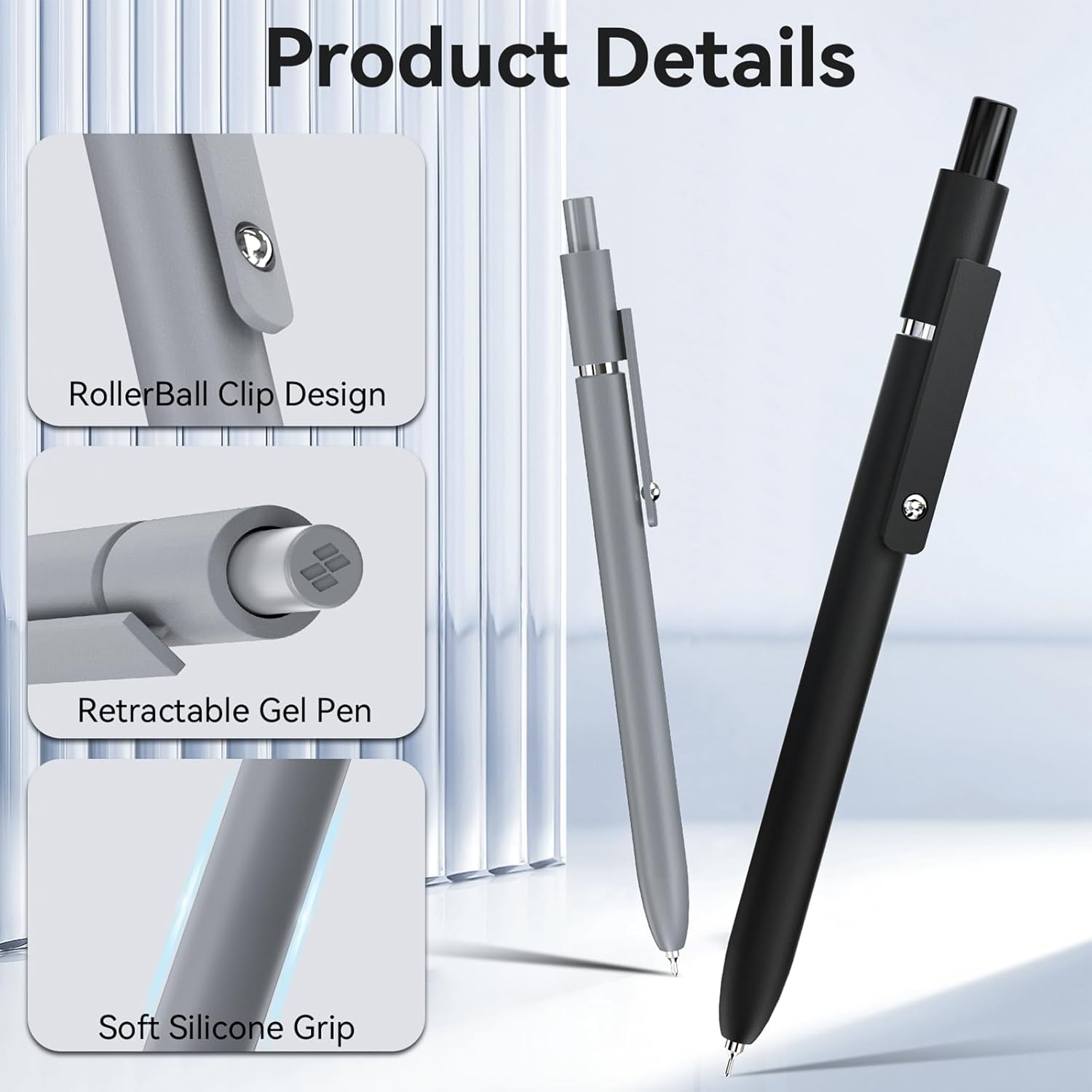 Gel Pens, 6 Pcs 0.5mm Fine Point Black Ink Pen With Smooth Writing, Office Desk Accessories, Writing Supplies Gifts for Men Women, Quick Dry Pens Ballpoint For Journaling, Black/Gray/White