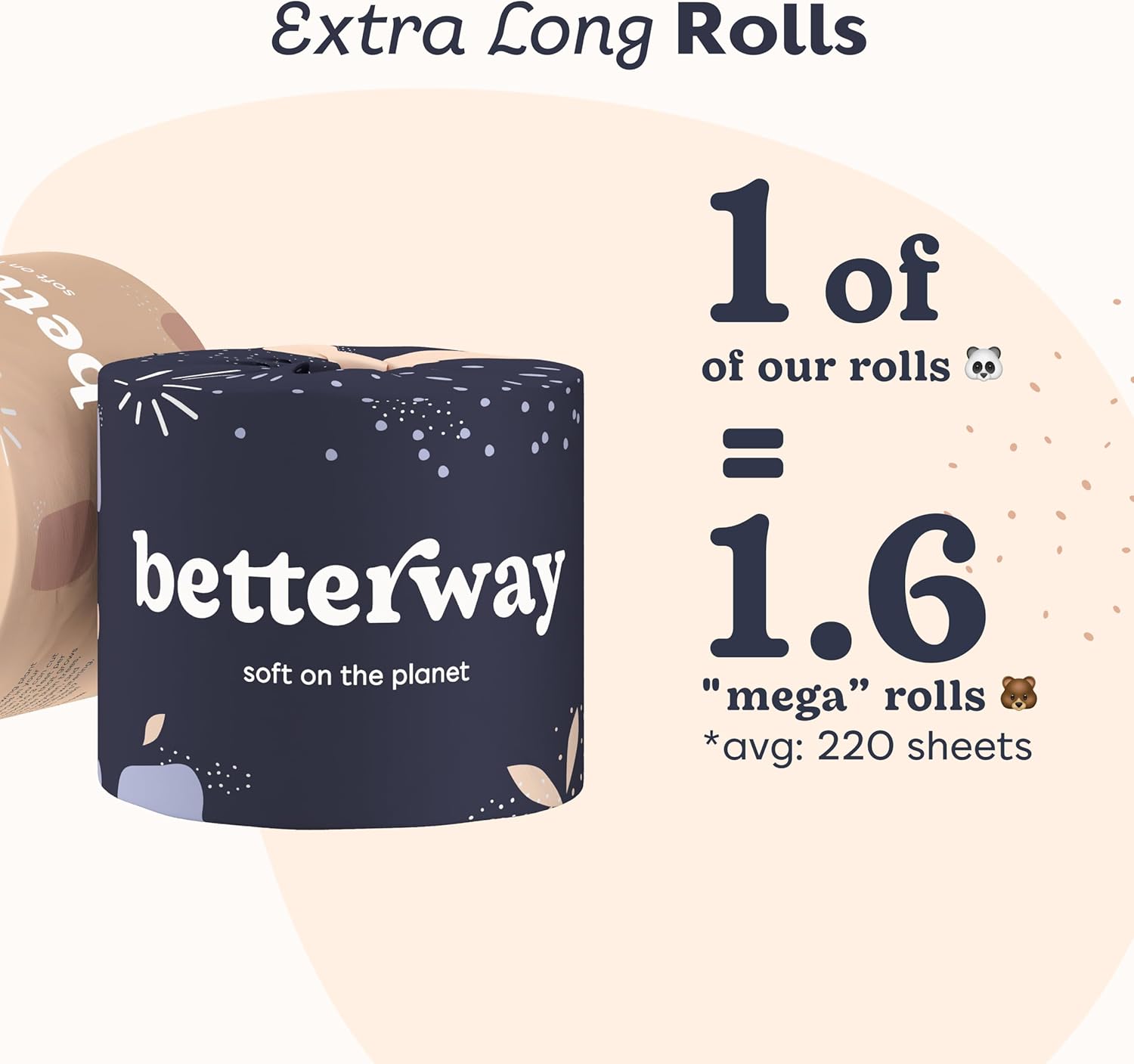 Betterway Bamboo Toilet Paper 3 Ply - Sustainable Toilet Tissue - 12 Double Rolls & 360 Sheets Per Roll - Septic Safe - Organic, Plastic Free - FSC Certified