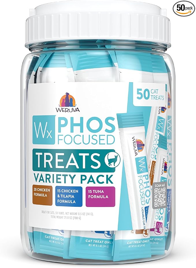 Weruva Wx Phos Focused, Lickable Cat Treat Variety Pack, 0.5oz Tube, Pack of 50