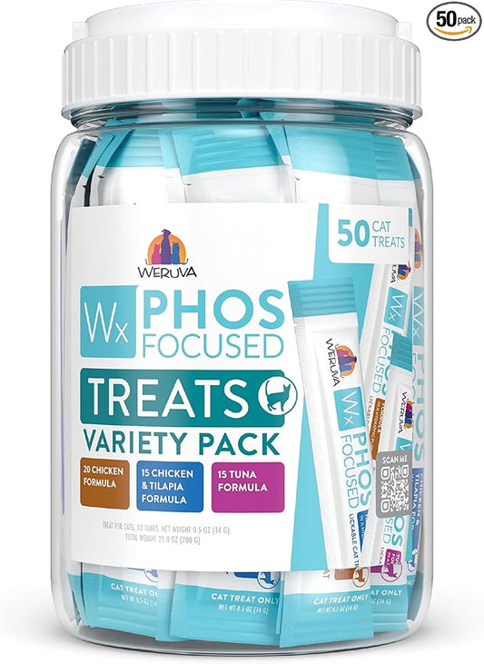 Weruva Wx Phos Focused, Lickable Cat Treat Variety Pack, 0.5oz Tube, Pack of 50