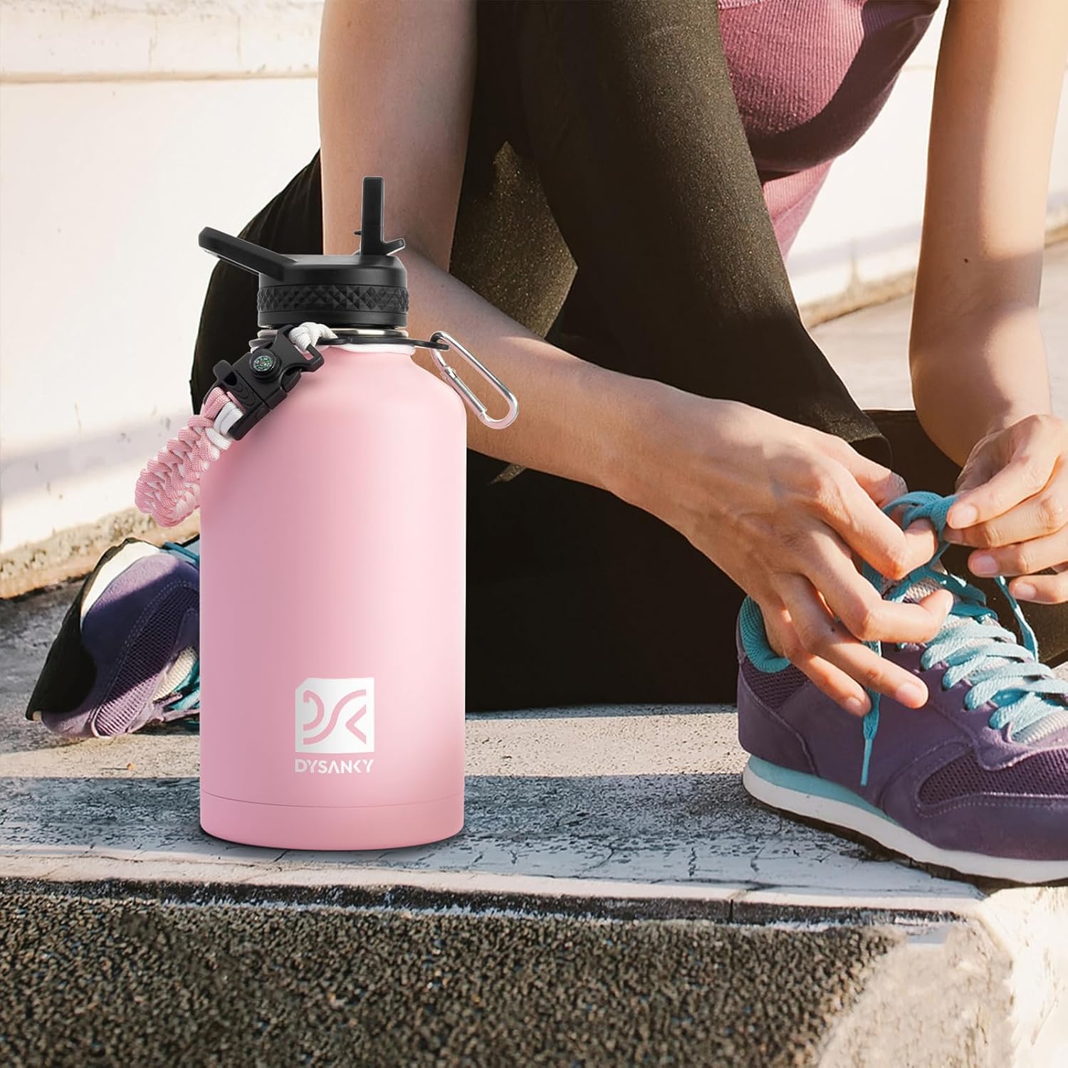 Insulated Water Bottle | Thickened Stainless Steel Vacuum Metal Thermos | Portable Sports Half Gallon Large Water Jug for Gym and Hiking with Straw, Carrier Bag, Handle Strap | BPA-Free 64 oz