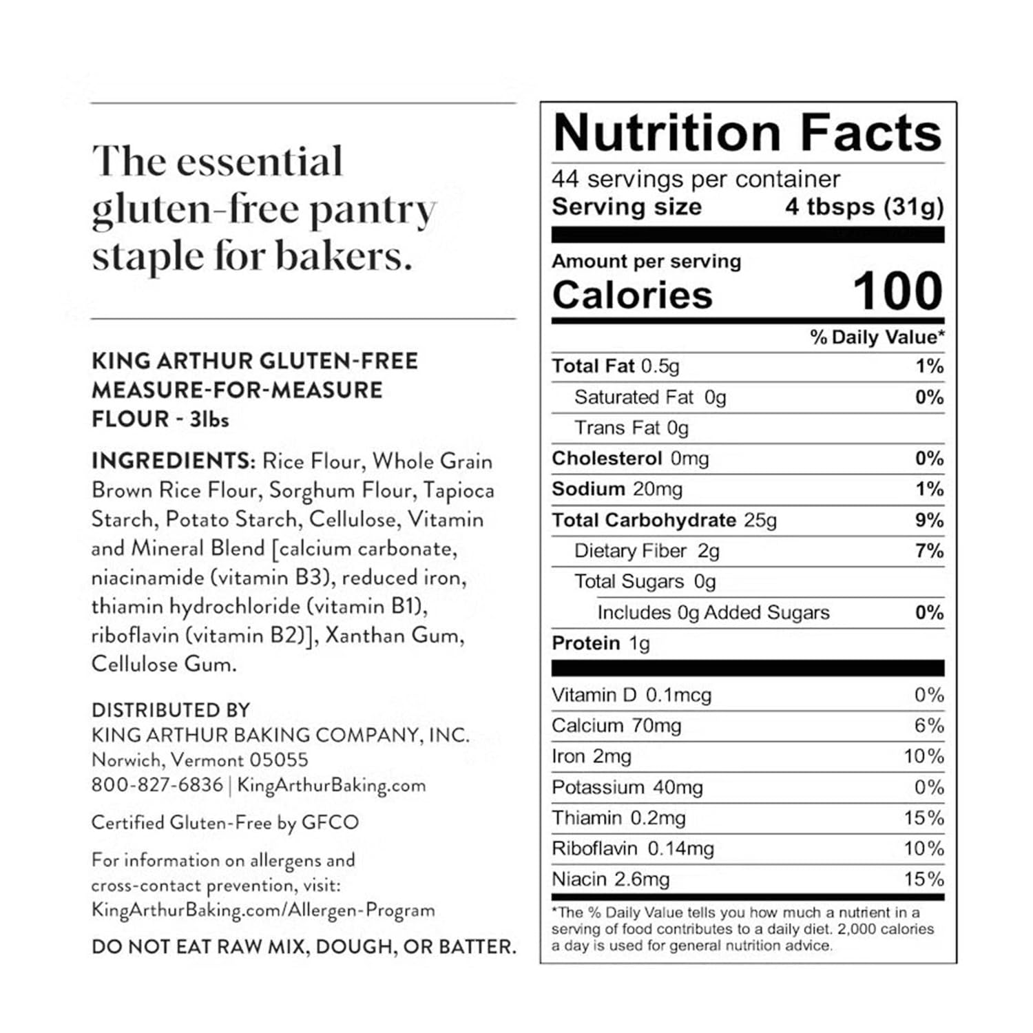 King Arthur Measure for Measure Gluten-Free Flour: All-Purpose 1:1 Substitute for Wheat Flour, Non-GMO, Kosher Certified, 3 lbs Bag for Baking Cookies, Cakes, Muffins