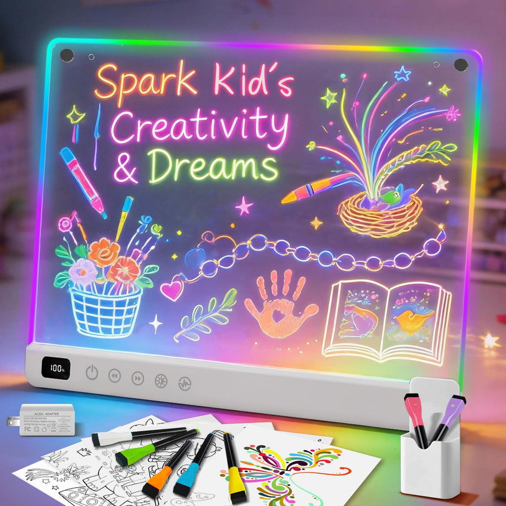 Led Drawing Board with 13 Light Effects, 16" Rechargeable Glow Doodle LED Note Board with Colors, Neon Light Up Drawing Tablet Gifts for Kids for Easter Birthday Christmas Gift Ideas