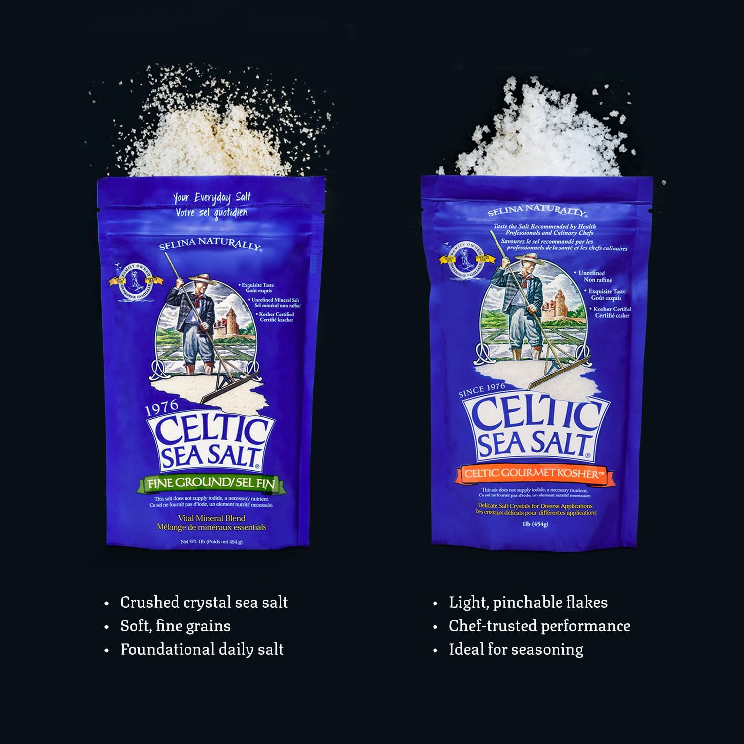 Celtic Sea Salt Kosher, 1 lb Resealable Bag, Unrefined Mineral-rich, Chef-Trusted Exquisite Taste, Hand-Harvested, Family Founded Since 1976