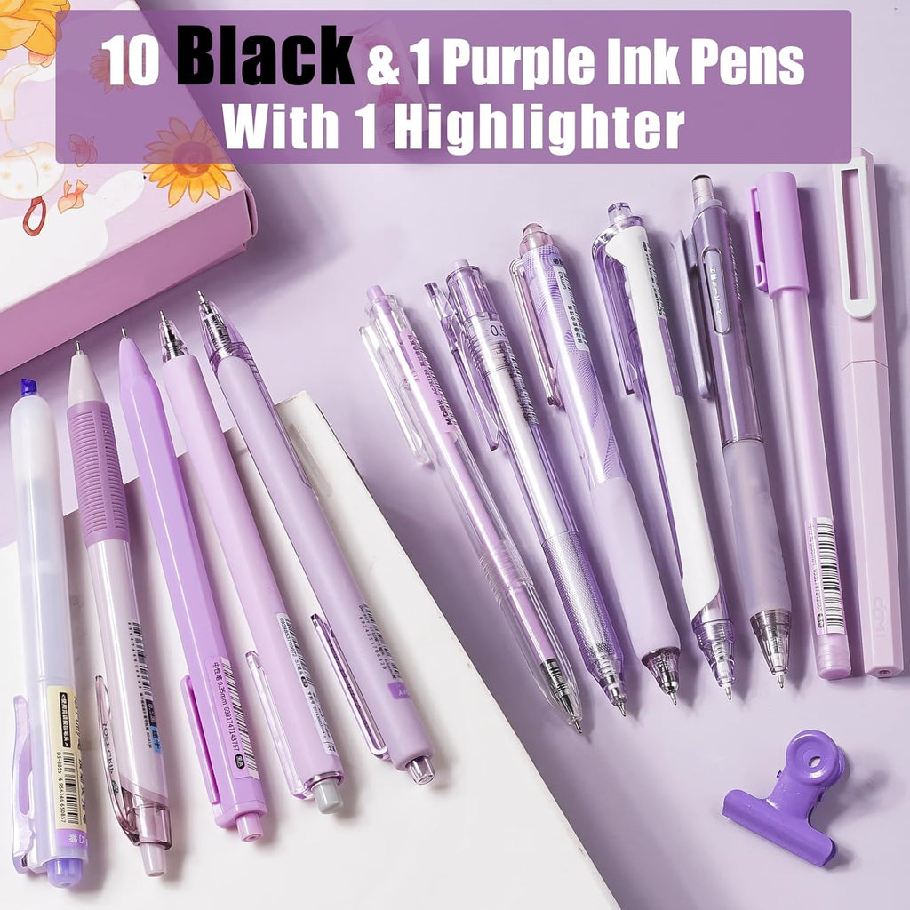 Four Candies Lavender Series Gel Pens, Black & Purple Ink Writing Pens with 0.5 mm Smooth Fine Point, School Office Stationery Supplies Desk Accessories Stocking Stuffers Gifts for Women, Set of 12