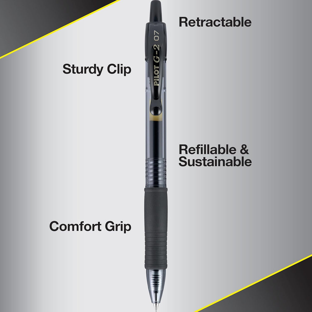 Pilot G2 Premium Gel Roller Pens 0.7, Fine Point Smooth Writing Pens Black, Pack of 12