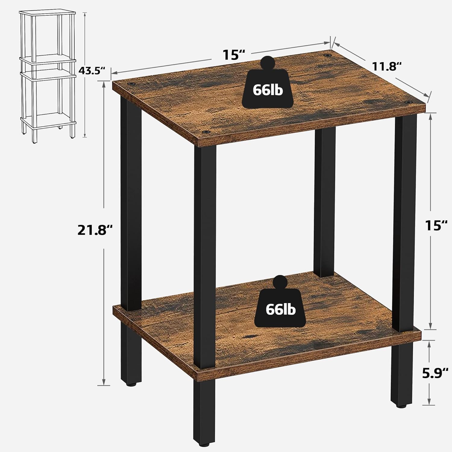 TUTOTAK End Table, Set of 2, Side Table, Nightstand, 2-Tier Storage Shelf, Sofa Table for Small Space, Living Room, Bed Room TB01BB035