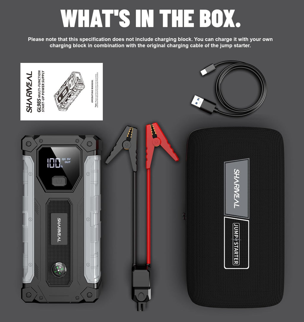 Sharmeal Car Jump Starter 3000A, Jump Starter Battery Pack for 9.0L Gas and 7.0L Diesel, 12V Portable Jump Box with LED Light