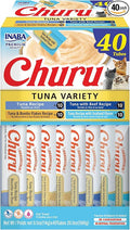 INABA Churu Cat Treats, Lickable, Squeezable Creamy Purée Cat Treat with Green Tea Extract & Taurine, 0.5 Ounces Each Tube, 40 Tubes, Tuna Variety Box