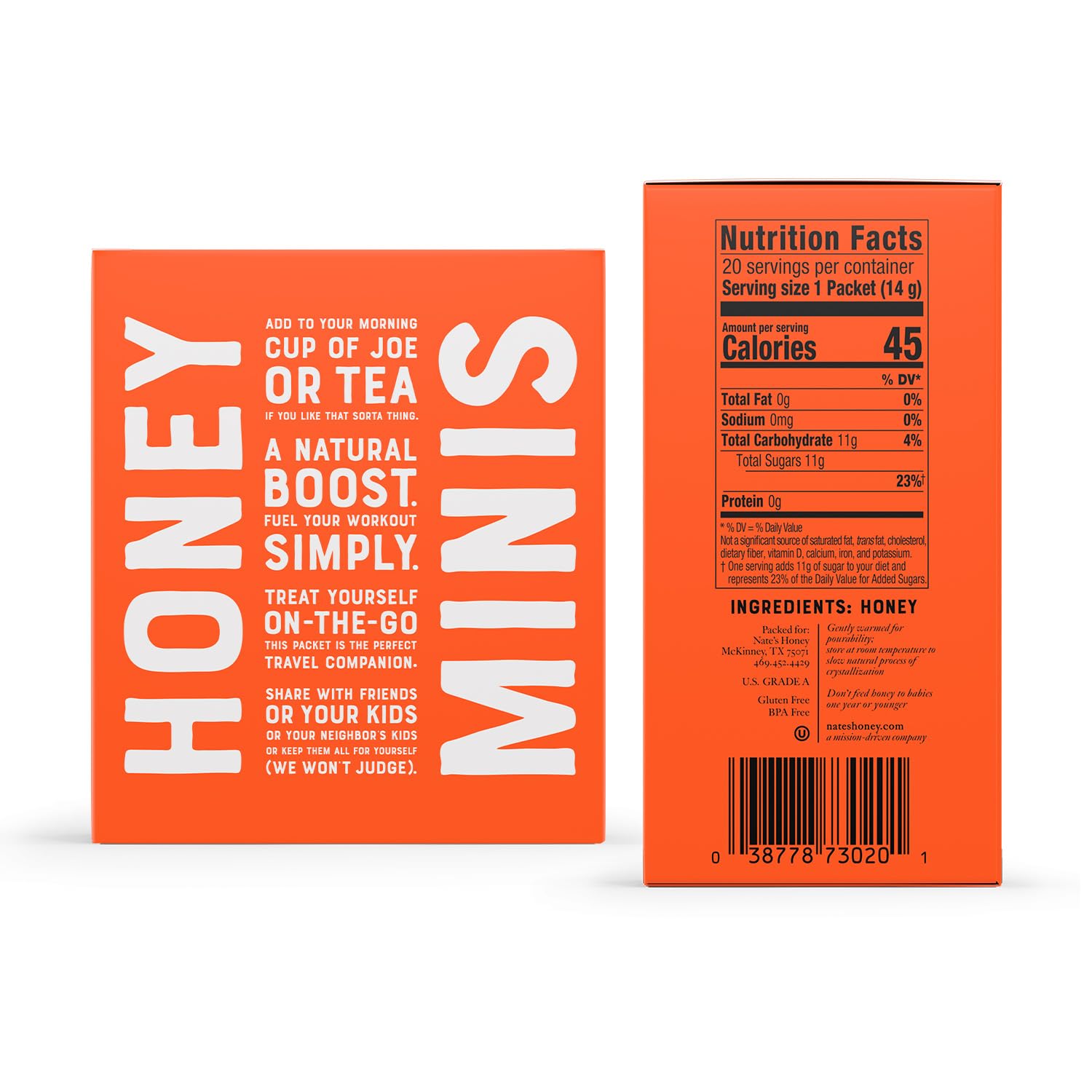 Nate's Honey Minis - Single-Serve 100% Pure, Raw & Unfiltered Honey - Holiday Stocking Stuffers - 0.49oz Packets, 20ct box