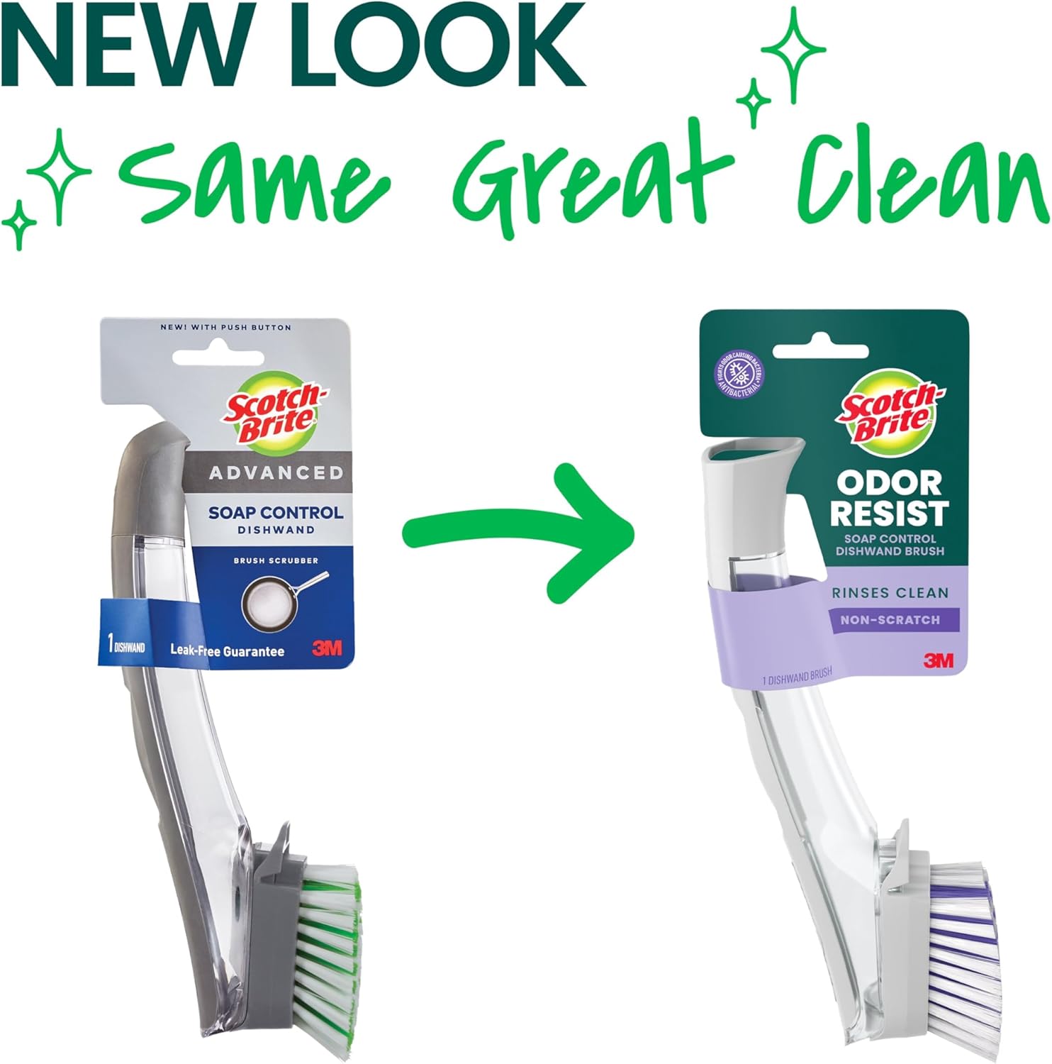 Scotch-Brite Odor Resist Soap Control Dishwand Brush, Non-Scratch Cleaning Brush with Scraper, Stands Upright, 1 Pack