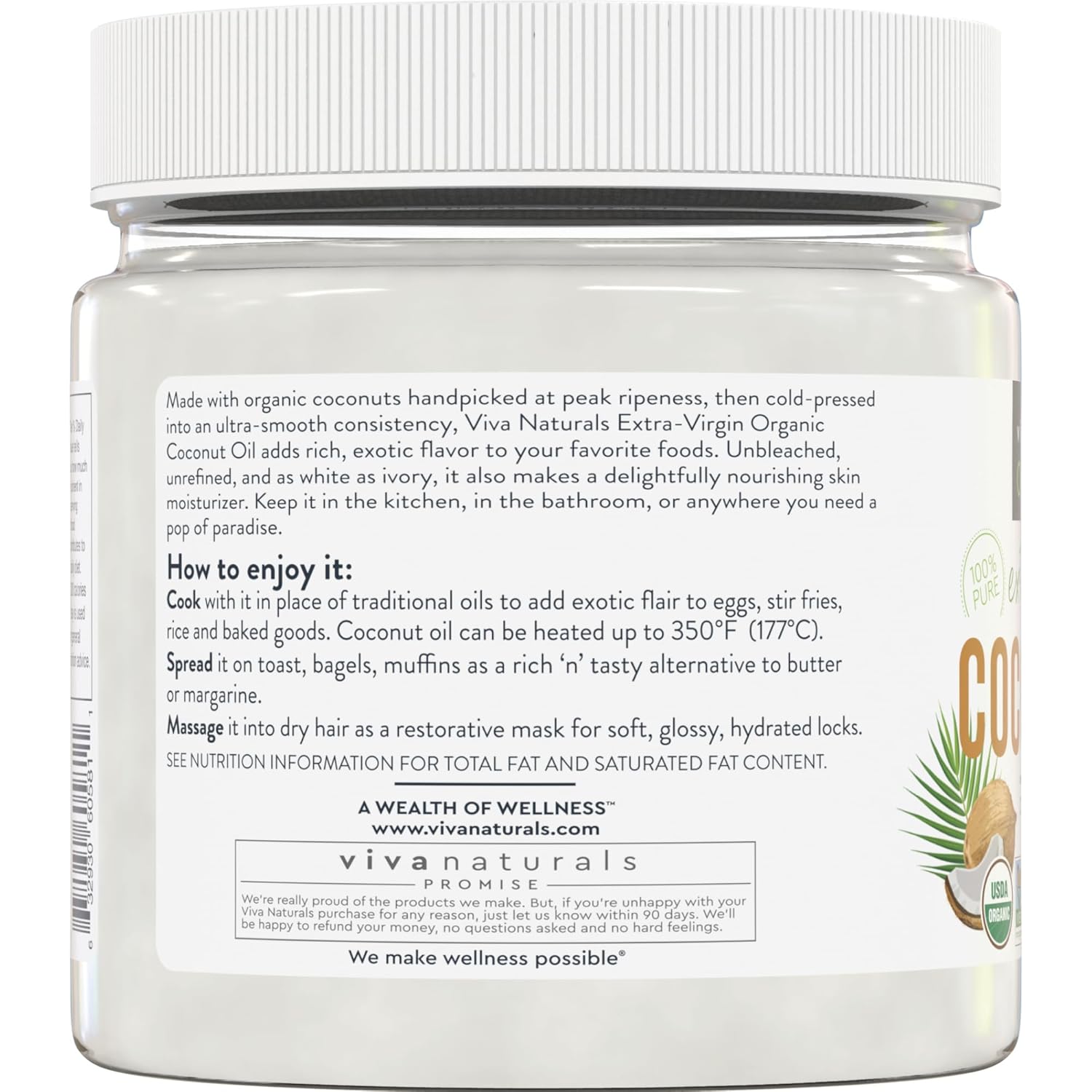 Viva Naturals Organic Coconut Oil, 16 fl oz – Unrefined, Cold-Pressed Extra Virgin Coconut Oil, USDA Organic & Non-GMO, Natural Cooking Oil, Hair Oil & Skin Oil