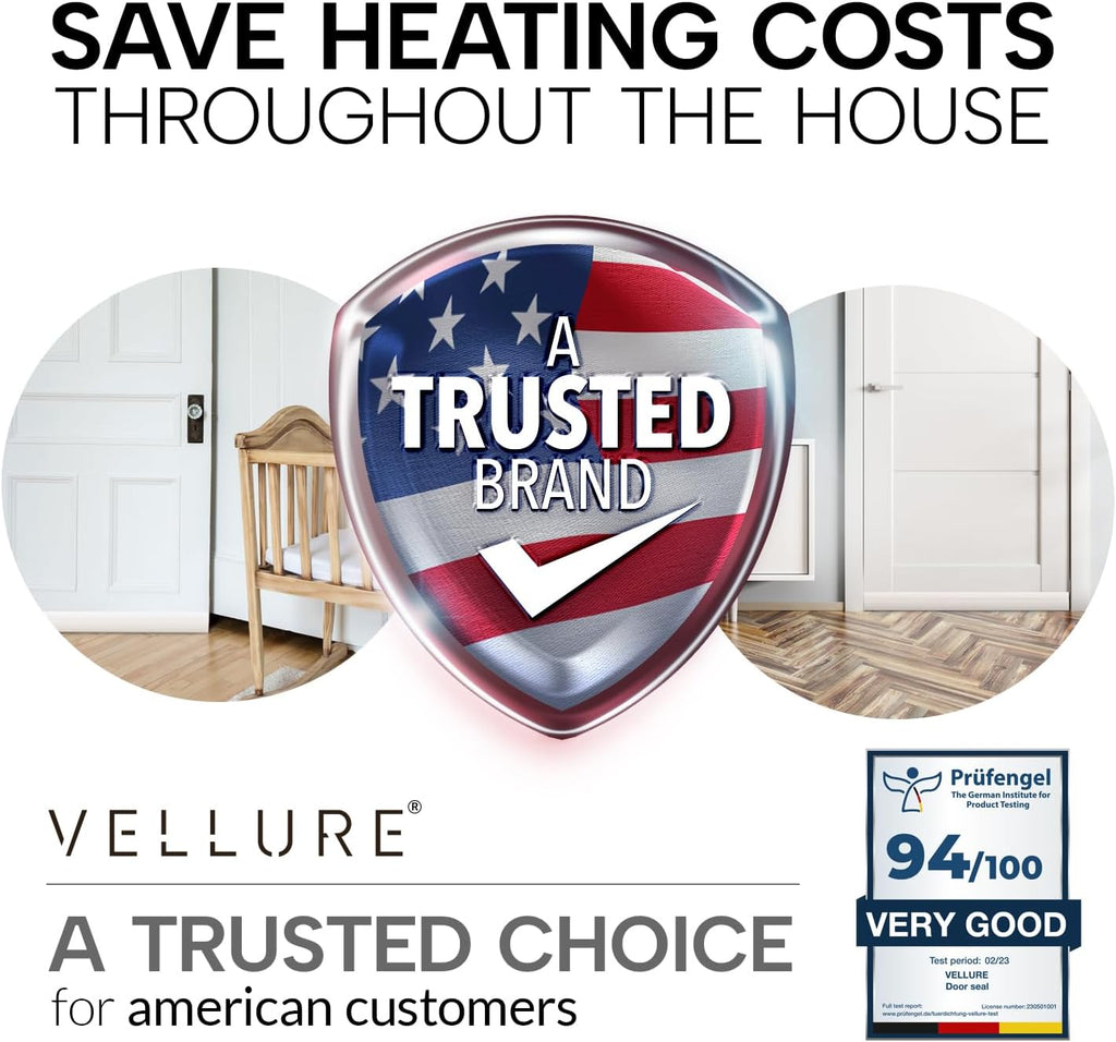 Vellure door draft stoppers for bottom of door - NEW premium door sweep / door seal strip (save energy – installs quickly and easily) door weather stripping, ideal for keeping out cold (1x39" white)