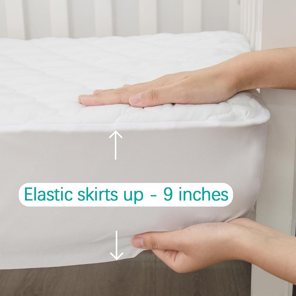 Crib Mattress Protector Sheets Fitted Waterproof Crib Mattress Pad Cover, Noiseless & Machine Wash 100% Absorbent Crib/Toddler Mattress Protector Sheet Quilted, White, 52" x 28"