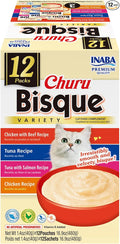 INABA Churu Bisque for Cats, Creamy Lickable Purée Side Dish with Vitamin E, 1.4 Ounces per Pouch, 12 Pouches, Tuna & Chicken Variety