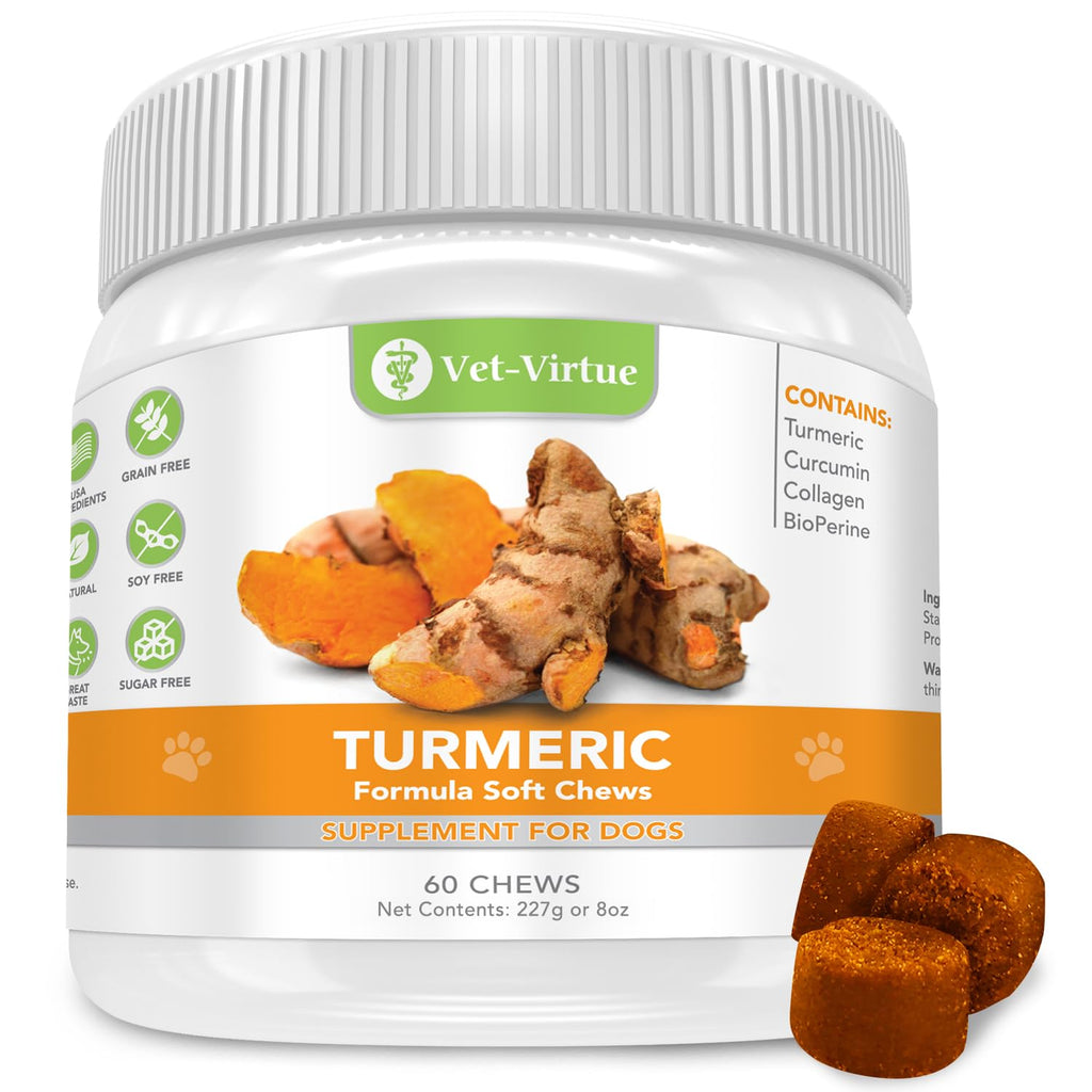 Turmeric for Dogs, Organic Curcumin Joint Supplement, 60 Chews | Helps support hips, mobility and a healthy inflammatory response; made with collagen and BioPerine for absorption