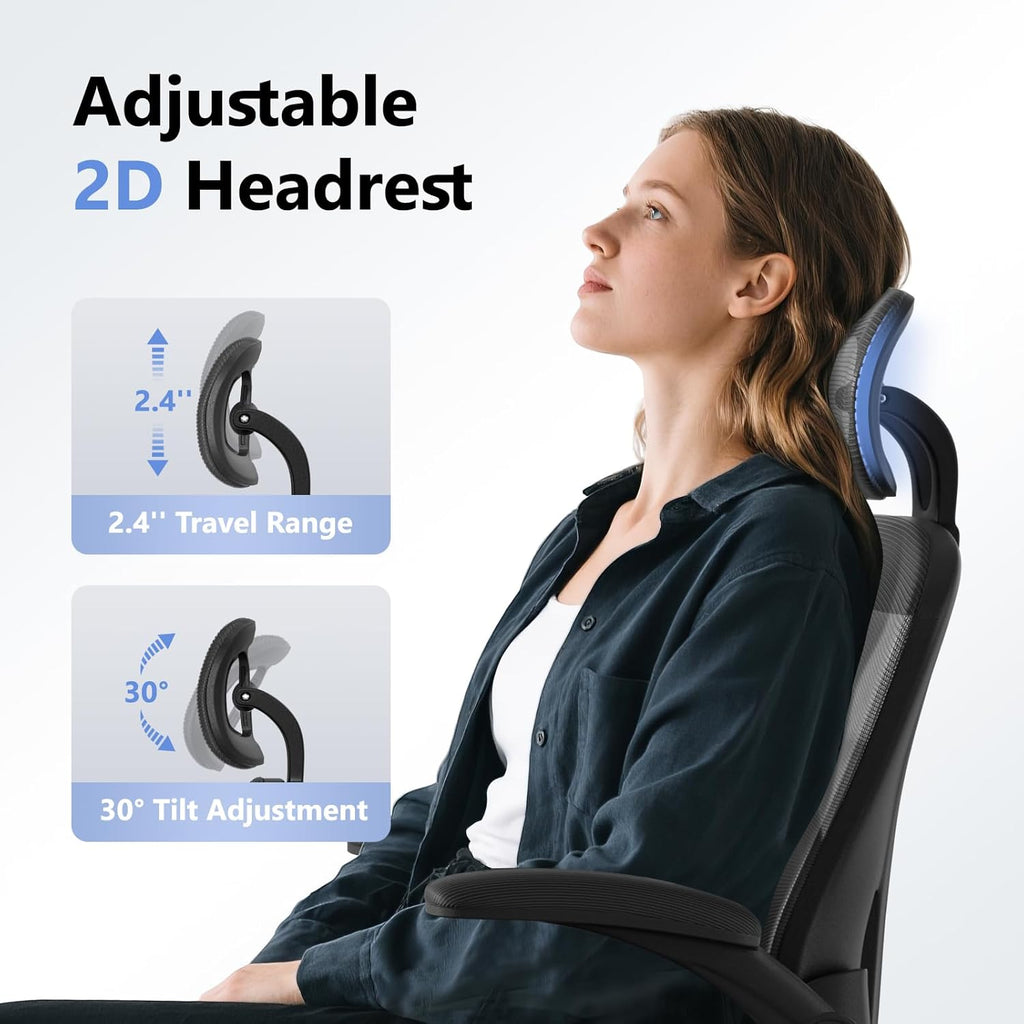 Computer Desk Chair, Ergonomic Office Chair M903 with Wheels, High Back Mesh Office Chair with Adjustable Lumbar Support, Headrest, Flip-Up Armrests, Black