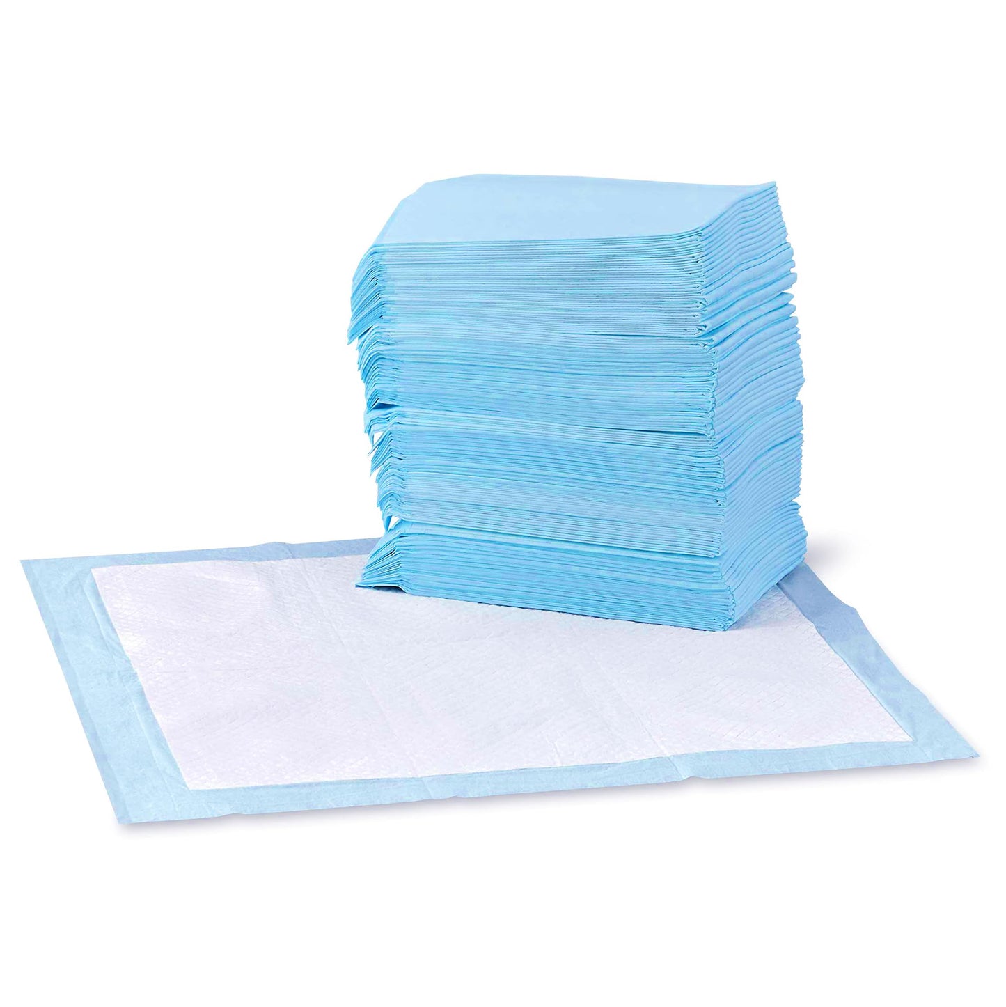 Basics Leak-Proof Dog and Puppy Potty Training Pee Pads with Quick-Dry 5-Layer Super Absorbent Design, Regular Size 22 x 22 inch, Blue & White, 100 Count
