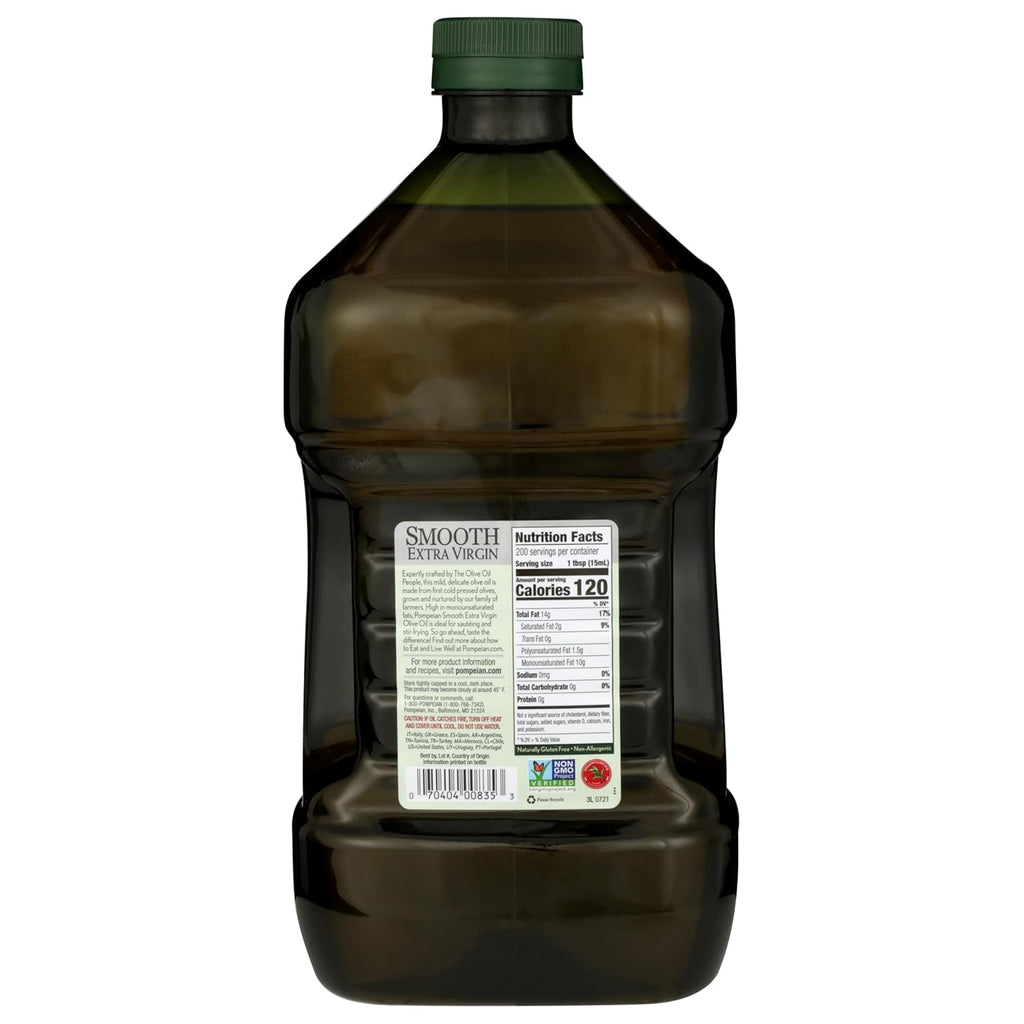 Pompeian Smooth Extra Virgin Olive Oil, Contains Polyphenols, First Cold Pressed, 101 Fl Oz