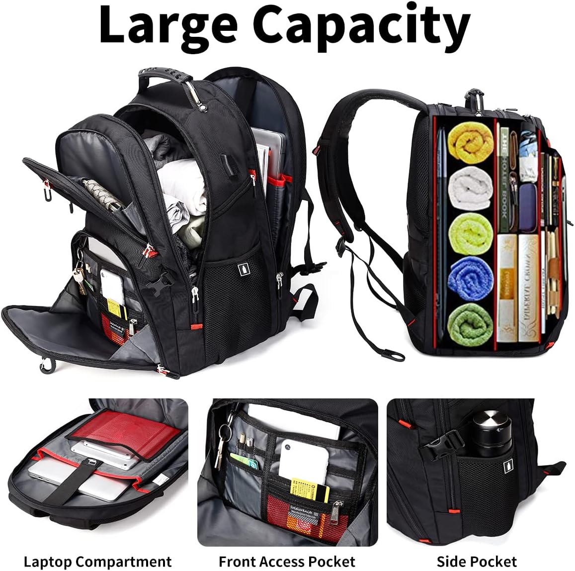 SHRRADOO Extra Large 50L Travel Laptop Backpack with USB Charging Port, College High School Backpack Airline Approved Business Work Bag Fits 17 Inch Computer for Men Women